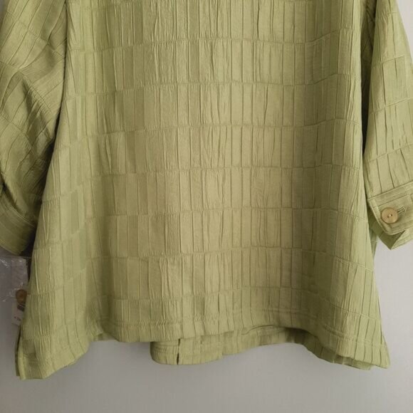 CARROLL REED Textured Crinkled Stitched Button Down Blazer Jacket Green Sz 22 W - Picture 9 of 12